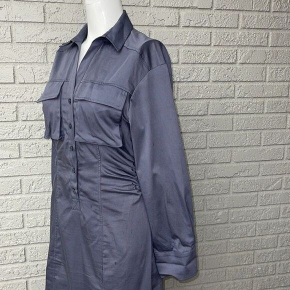 Zara Women Long Sleeve Ruched Button Front Utility Dress Size M - Picture 4 of 9